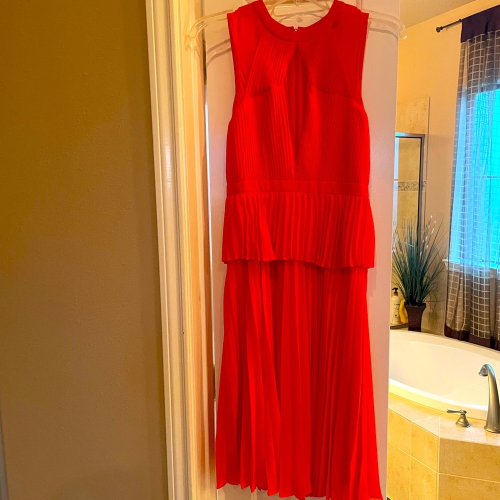 NWT BCBGMAXAZRIA Knee Length Pleated Red/Orange Dress
